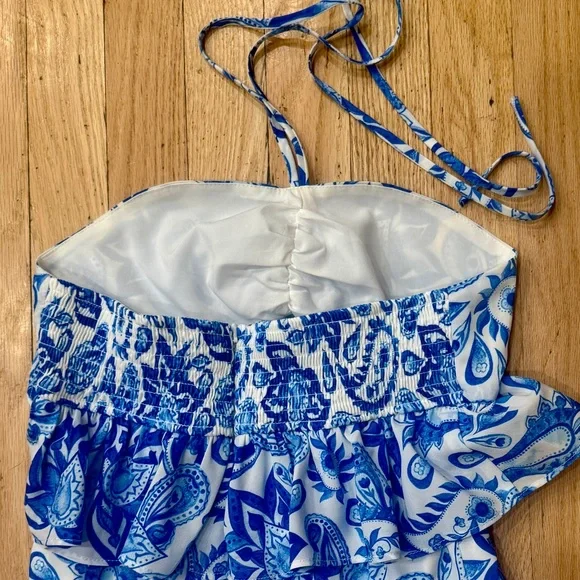 Georgie Blue and White Floral One Piece HalterDress - Picture 3 of 3